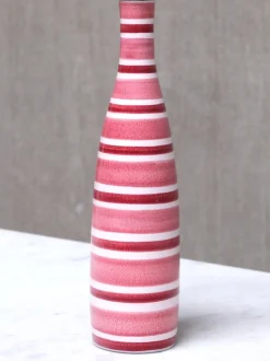 Pamono Pink and Red Striped Faience Table Lamp by Stig Lindberg for Gustavsberg, Sweden 1950s