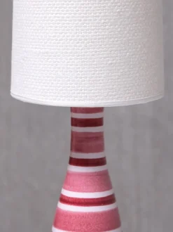 Pamono Pink and Red Striped Faience Table Lamp by Stig Lindberg for Gustavsberg, Sweden 1950s