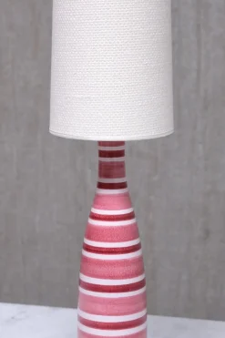 Pamono Pink and Red Striped Faience Table Lamp by Stig Lindberg for Gustavsberg, Sweden 1950s