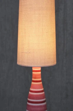 Pamono Pink and Red Striped Faience Table Lamp by Stig Lindberg for Gustavsberg, Sweden 1950s