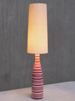 Pamono Pink and Red Striped Faience Table Lamp by Stig Lindberg for Gustavsberg, Sweden 1950s