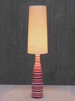 Pamono Pink and Red Striped Faience Table Lamp by Stig Lindberg for Gustavsberg, Sweden 1950s