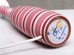 Pamono Pink and Red Striped Faience Table Lamp by Stig Lindberg for Gustavsberg, Sweden 1950s