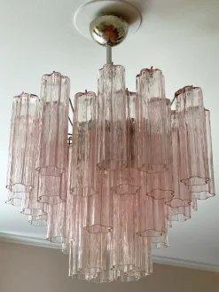 Best Pamono Pink Murano Chandelier with Tubular Prisms, 2010s