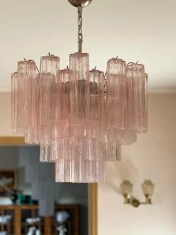 Best Pamono Pink Murano Chandelier with Tubular Prisms, 2010s
