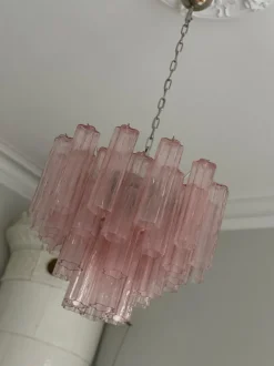 Clearance Pamono Pink Murano Chandelier with Tubular Prisms