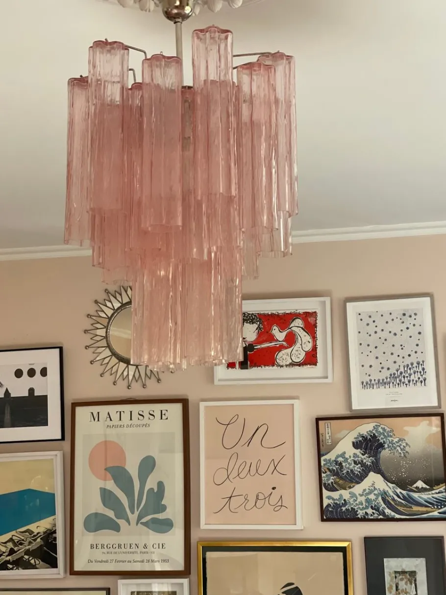Clearance Pamono Pink Murano Glass Chandelier
