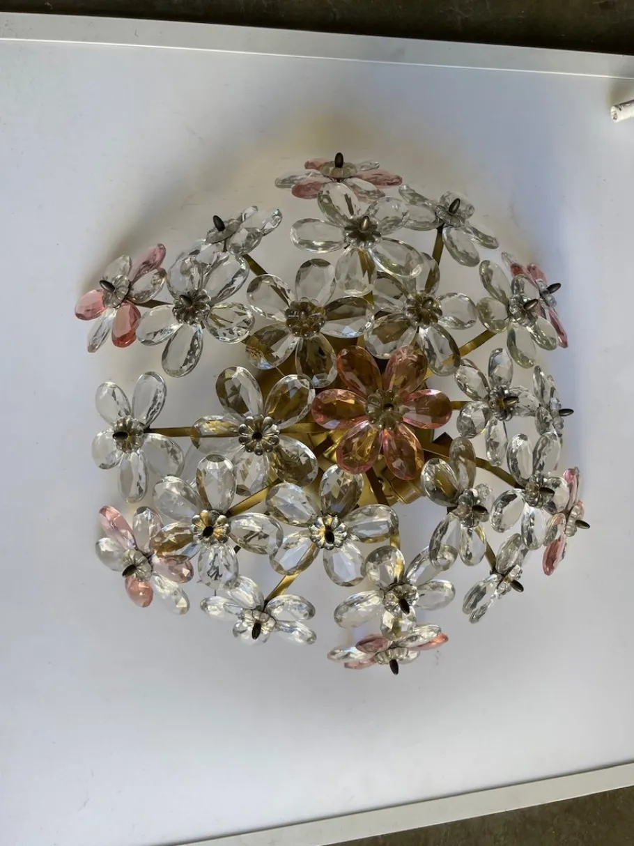 Best Pamono Pink Murano Glass Floral Flush Mount, 1970s