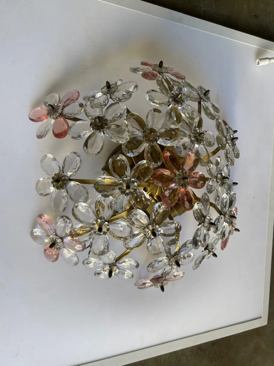 Best Pamono Pink Murano Glass Floral Flush Mount, 1970s