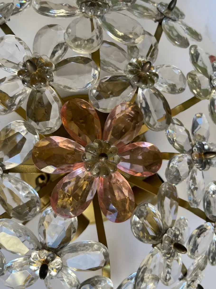 Best Pamono Pink Murano Glass Floral Flush Mount, 1970s