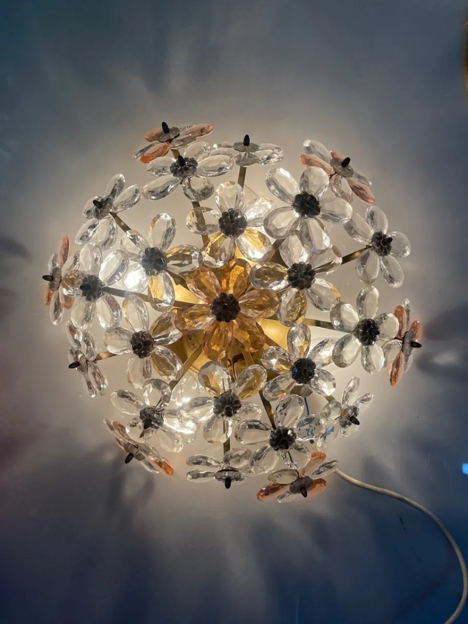 Best Pamono Pink Murano Glass Floral Flush Mount, 1970s