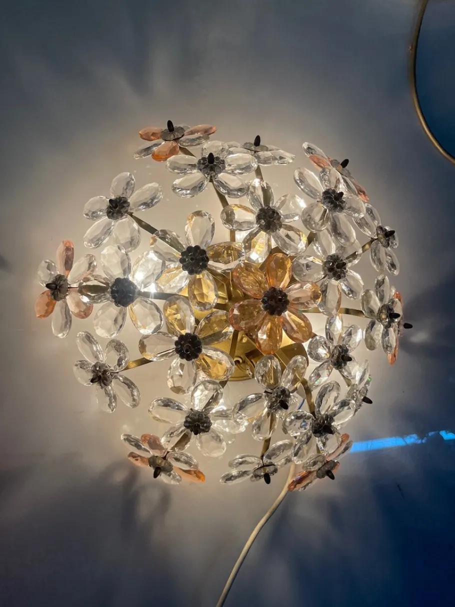 Best Pamono Pink Murano Glass Floral Flush Mount, 1970s