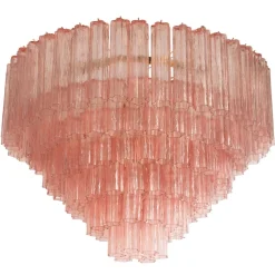 Clearance Pamono Pink Murano Glass Tronchi Chandelier, Italy, 1990s