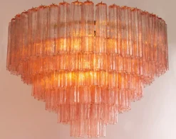 Clearance Pamono Pink Murano Glass Tronchi Chandelier, Italy, 1990s