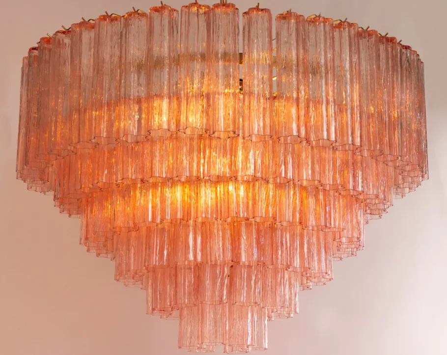 Clearance Pamono Pink Murano Glass Tronchi Chandelier, Italy, 1990s