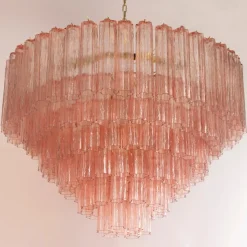 Clearance Pamono Pink Murano Glass Tronchi Chandelier, Italy, 1990s
