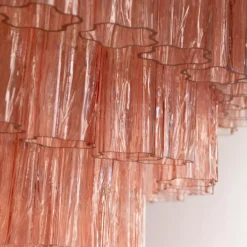 Clearance Pamono Pink Murano Glass Tronchi Chandelier, Italy, 1990s