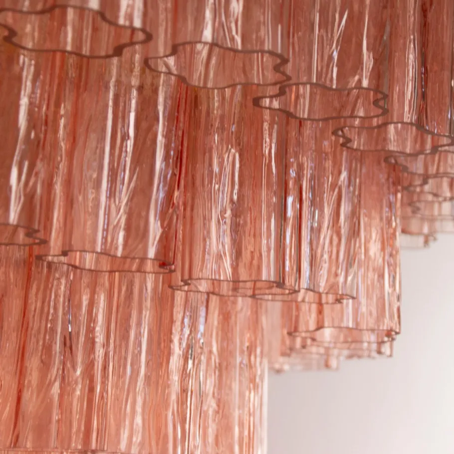 Clearance Pamono Pink Murano Glass Tronchi Chandelier, Italy, 1990s