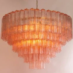 Clearance Pamono Pink Murano Glass Tronchi Chandelier, Italy, 1990s