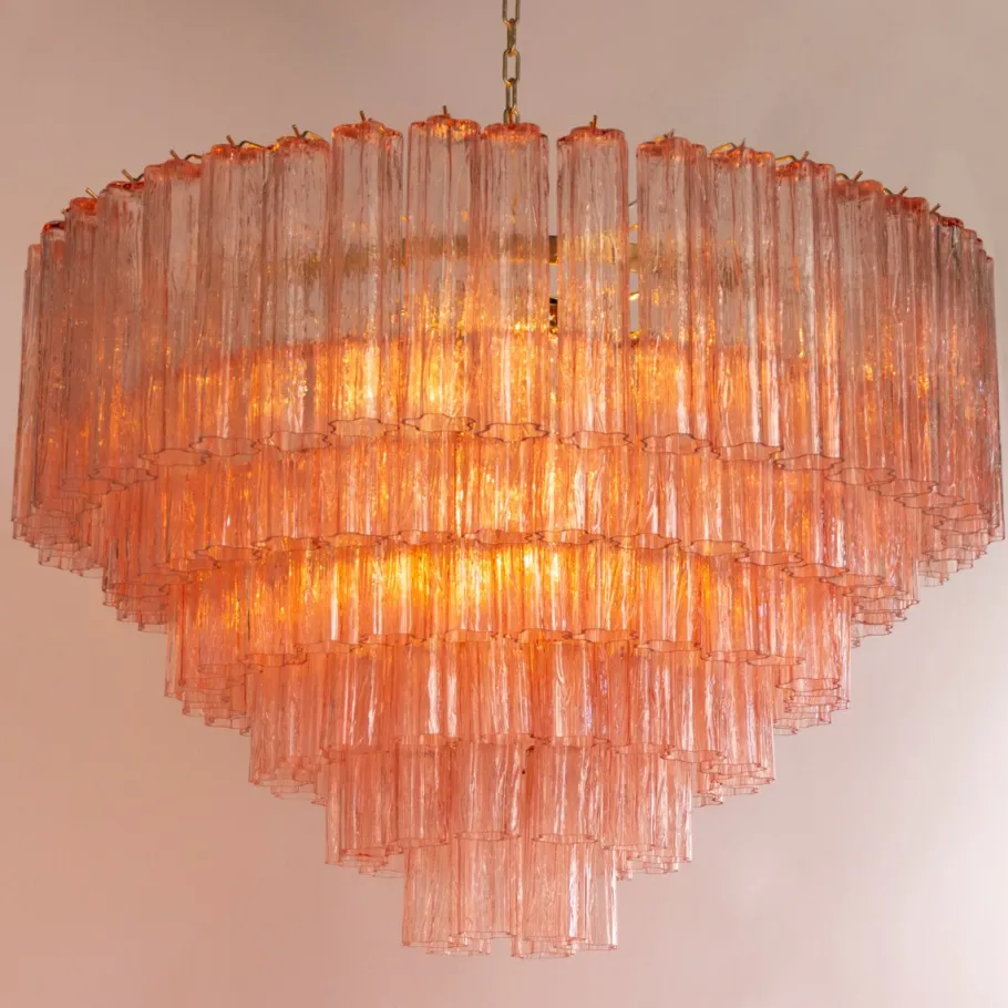 Clearance Pamono Pink Murano Glass Tronchi Chandelier, Italy, 1990s