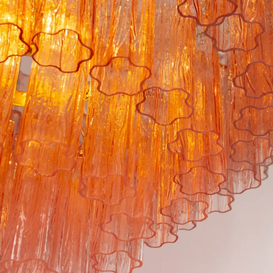 Clearance Pamono Pink Murano Glass Tronchi Chandelier, Italy, 1990s