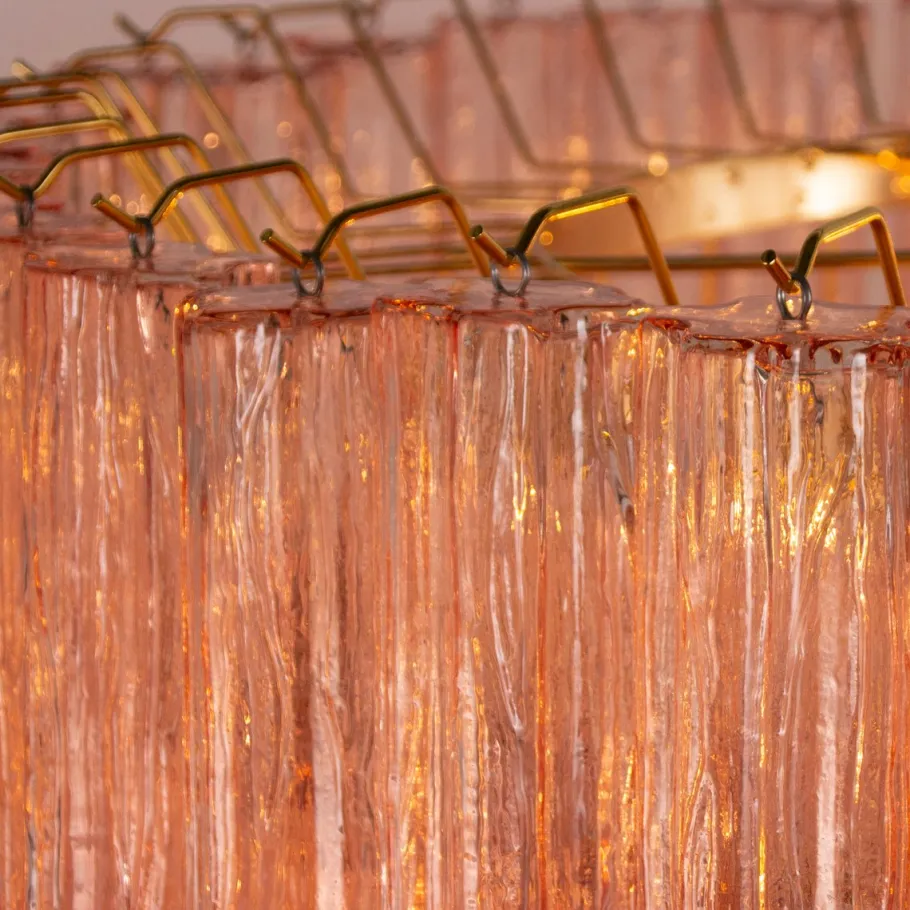 Clearance Pamono Pink Murano Glass Tronchi Chandelier, Italy, 1990s