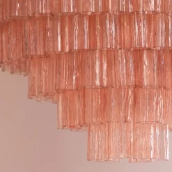 Clearance Pamono Pink Murano Glass Tronchi Chandelier, Italy, 1990s