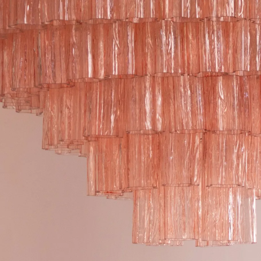 Clearance Pamono Pink Murano Glass Tronchi Chandelier, Italy, 1990s