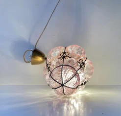 New Pamono Pink Raspberry Pendant Lamp in Cage Murano Glass from Seguso, 1950s