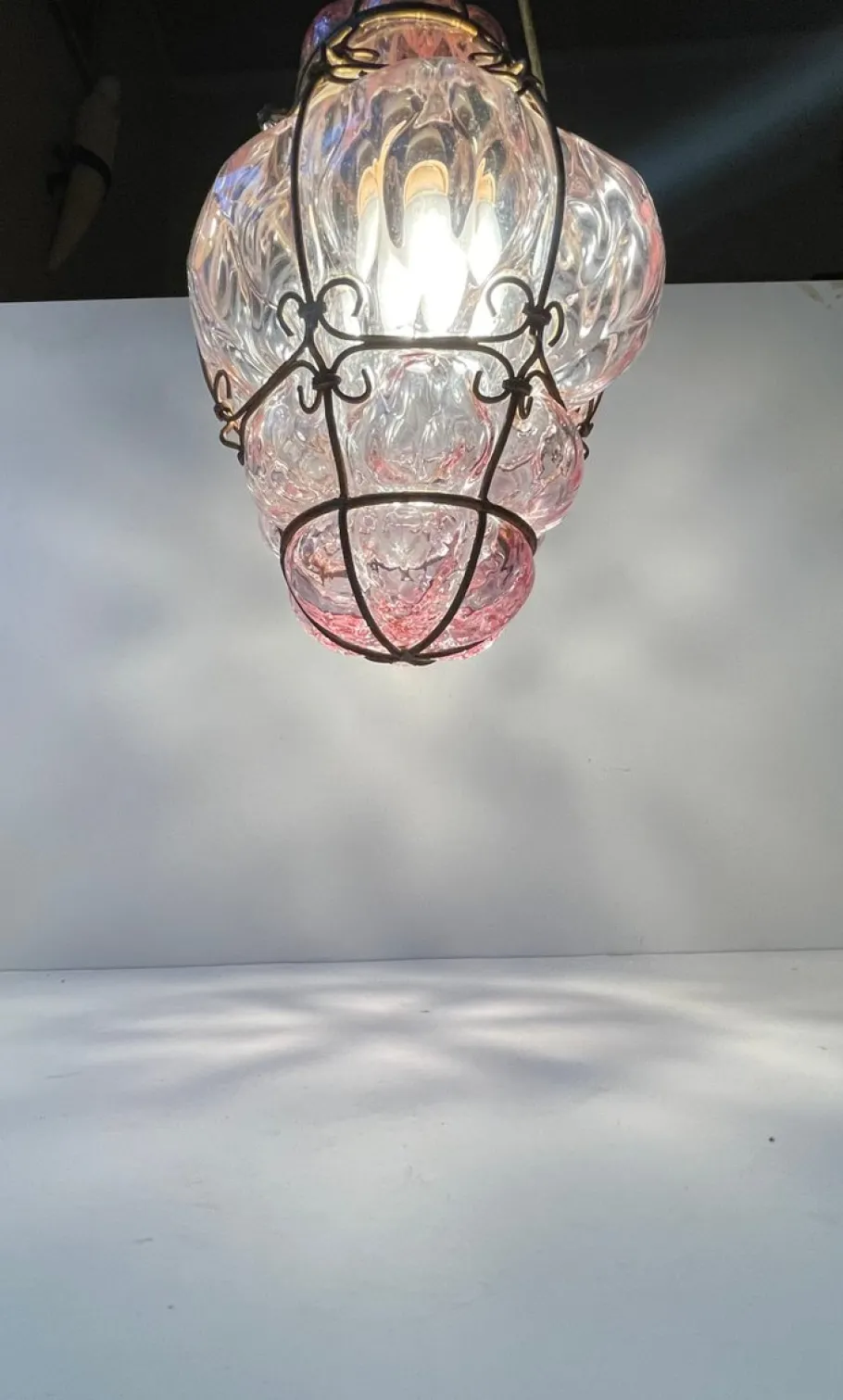 New Pamono Pink Raspberry Pendant Lamp in Cage Murano Glass from Seguso, 1950s