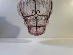 New Pamono Pink Raspberry Pendant Lamp in Cage Murano Glass from Seguso, 1950s