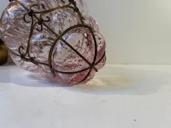 New Pamono Pink Raspberry Pendant Lamp in Cage Murano Glass from Seguso, 1950s