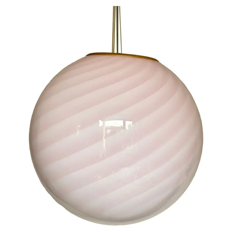 Sale Pamono Pink Swirl and Milky-White Sphere Pendant in Murano Glass by Simoeng