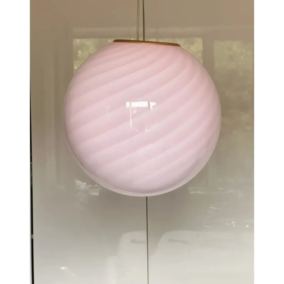 Sale Pamono Pink Swirl and Milky-White Sphere Pendant in Murano Glass by Simoeng