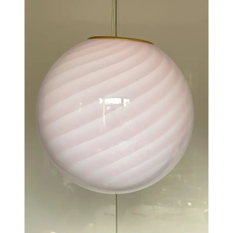 Sale Pamono Pink Swirl and Milky-White Sphere Pendant in Murano Glass by Simoeng