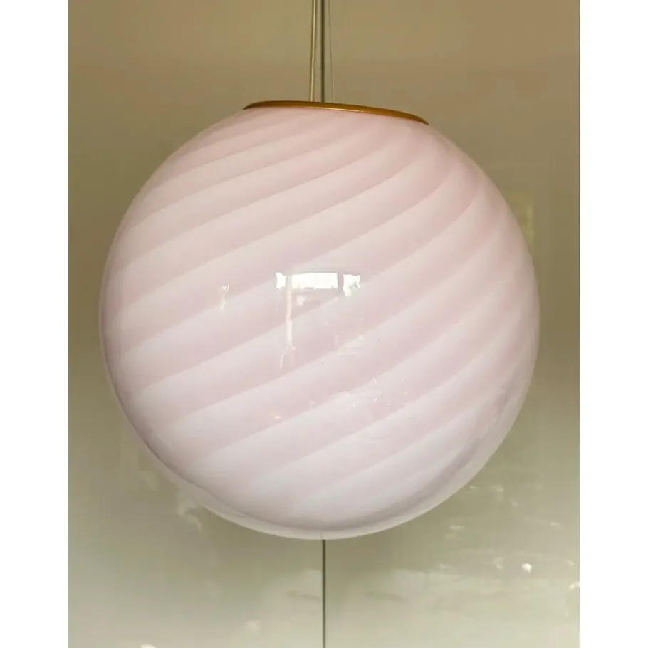 Sale Pamono Pink Swirl and Milky-White Sphere Pendant in Murano Glass by Simoeng