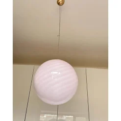 Sale Pamono Pink Swirl and Milky-White Sphere Pendant in Murano Glass by Simoeng