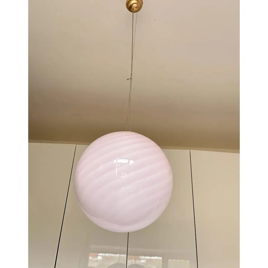 Sale Pamono Pink Swirl and Milky-White Sphere Pendant in Murano Glass by Simoeng