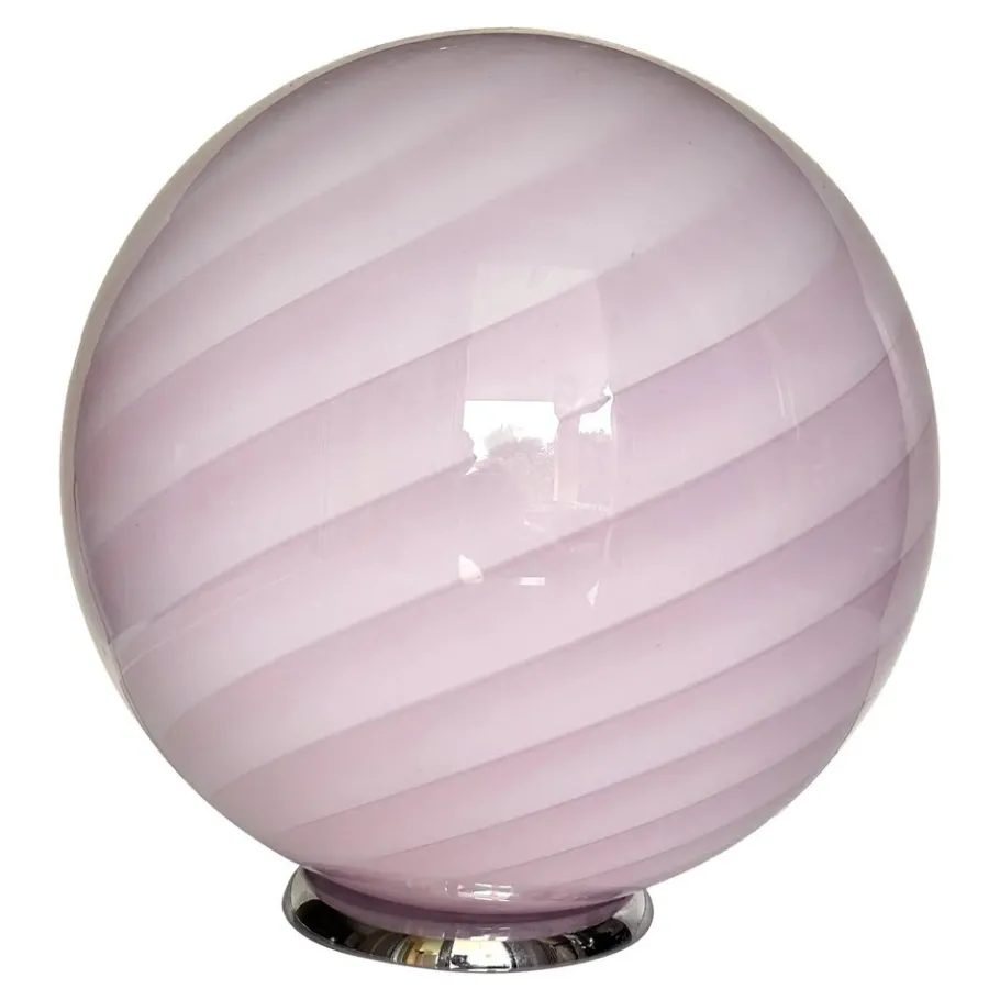 Hot Pamono Pink Swirl and Milky-White Sphere Murano Glass Table Lamp by Simoeng