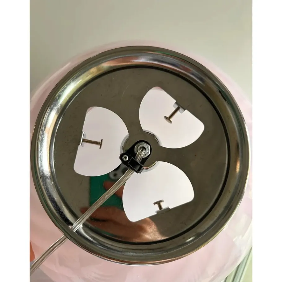 Hot Pamono Pink Swirl and Milky-White Sphere Murano Glass Table Lamp by Simoeng