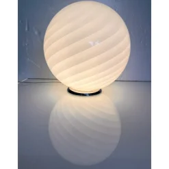 Hot Pamono Pink Swirl and Milky-White Sphere Murano Glass Table Lamp by Simoeng