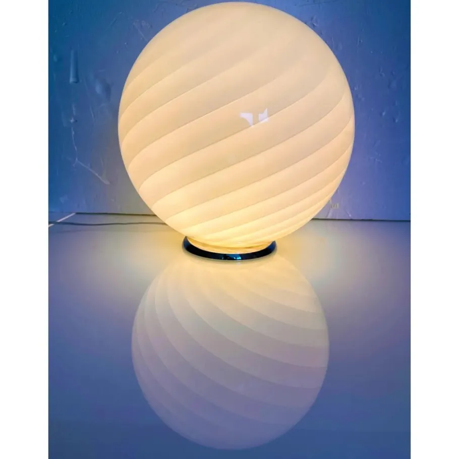 Hot Pamono Pink Swirl and Milky-White Sphere Murano Glass Table Lamp by Simoeng