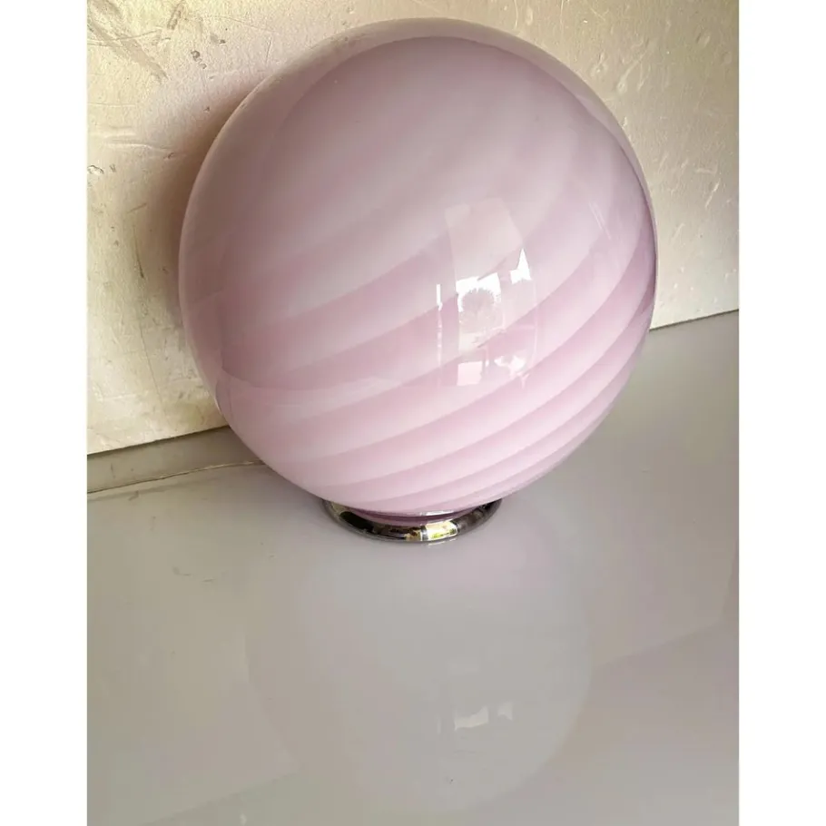 Hot Pamono Pink Swirl and Milky-White Sphere Murano Glass Table Lamp by Simoeng
