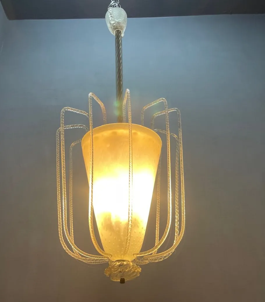 New Pamono Polegoso Murano Glass Pendant from Barovier, Italy, 1940s