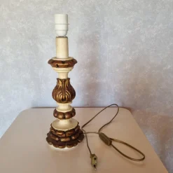 Hot Pamono Polychrome Wooden Table Lamp, 1940s