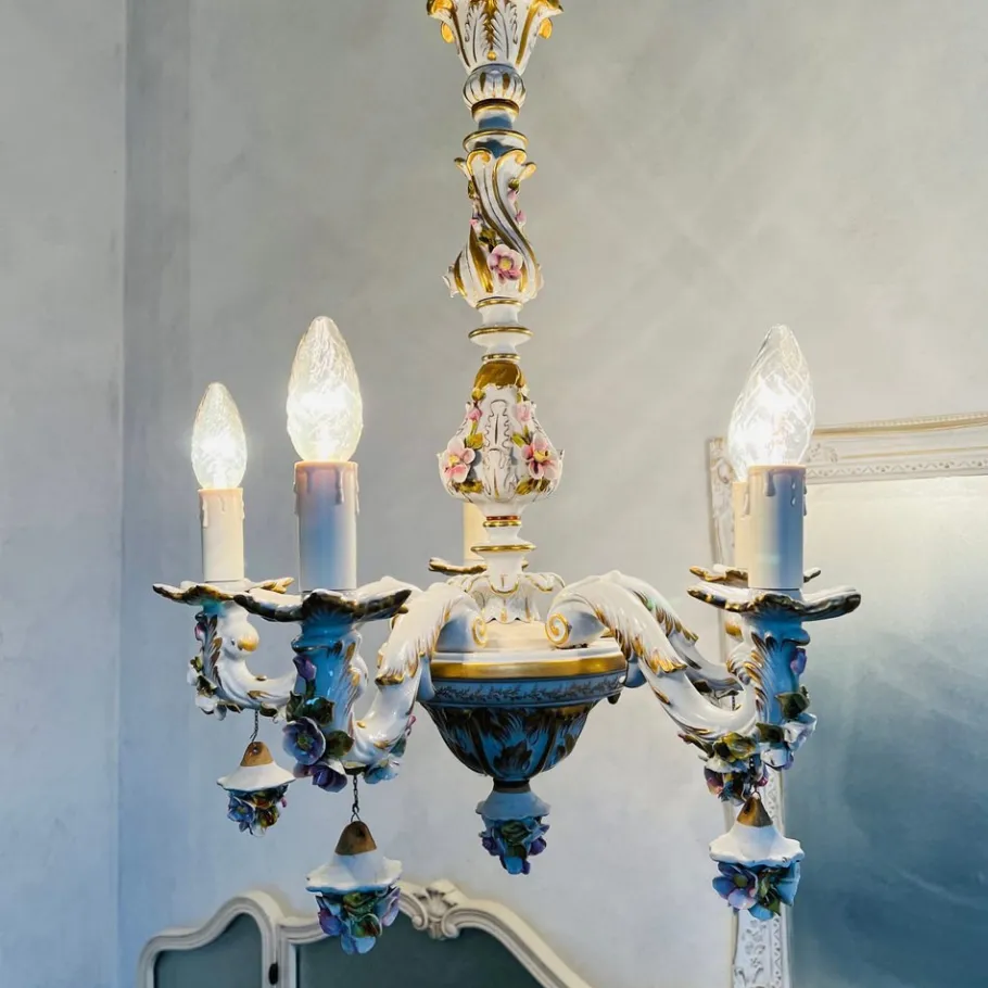 New Pamono Porcelain Chandelier in the style of Capodimonte