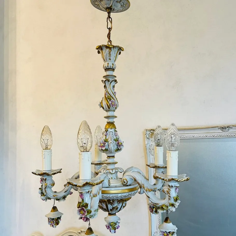 New Pamono Porcelain Chandelier in the style of Capodimonte