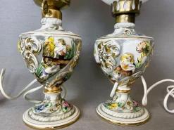 Hot Pamono Portuguese Porcelain Hand Painted Table Lamps by Alcobaça Porcelain Factory, Set of 2