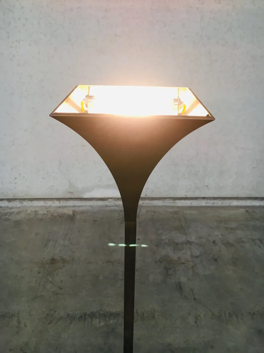 Outlet Pamono Postmodern Design Brass Fluted Torchiere Floor Lamp by Relco, Italy, 1980s