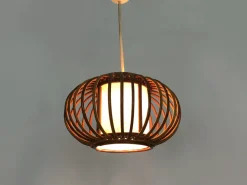 Sale Pamono Rattan and Bamboo Pendant Light attributed to Louis Sognot, 1950s